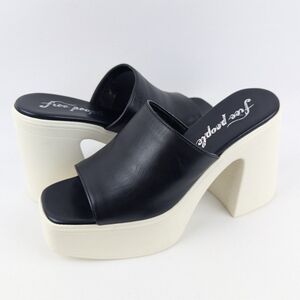 Free People Zoe Platform Sandal Leather Chunky Heel Black White 8 EU38 NWOB